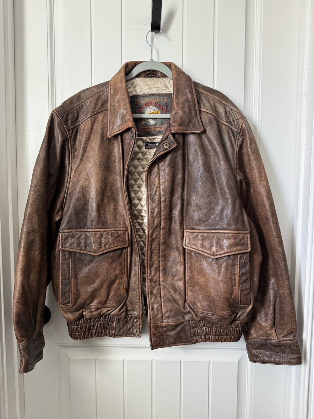 Vintage Adventure Bound Leather Bomber Jacket in Distressed Brown XL